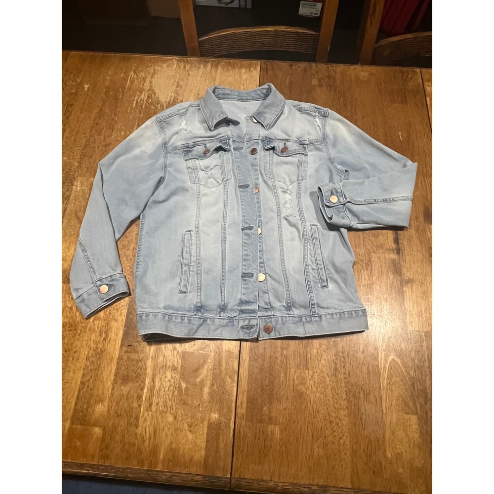 A.N.A. Jean Jacket Trucker Light Blue Womens Collared Pockets Distressed Size XS